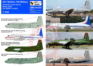 HS.748/HAL-748 Andover Military kalkomania Mark I DMK144-501 (Australia, South Korea, Nepal, India) skala 1/144