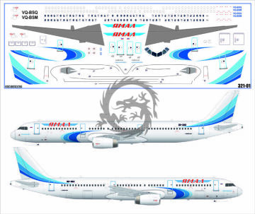AIRBUS A-321 YAMAL AIRLINES VQ-BSQ Kalkomania Pas-Decals skala 1/144