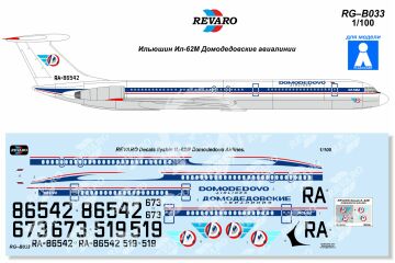 Kalkomania do Iljuszyn Ił-62M Domodedovo Airlines, REVARO RG-B033 skala 1/100