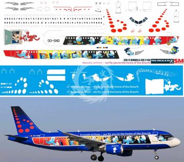 Airbus A320 Brussil Airlines SMURFS - 00-SND decals 1/144 Pas-Decals