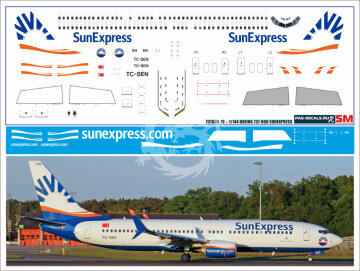 Boeing 737-800 SunExpress TC-SEN - kalkomania Pas-Decals w skali 1/144