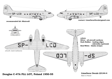 Kalkomania do Douglas C-47A PLL LOT, Lima Oscar Decals LD144-004 skala 1/144