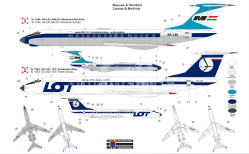 Tupolev Tu-134 A in Malév / LOT - Kovozavody Prostejov 14411 skala 1/144