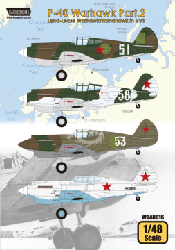 Zestaw kalkomanii P-40 Warhawk Part.2 - Land-Lease Warhawk/Tomahawk in VVS, Wolfpack WD48016 skala 1/48