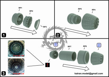 F-16C/CJ/D/DG/DJ Block 50 Exhaust Nozzles engine F-110-GE-129 1991 release (closed) for KINETIC Katran K4831 1/48