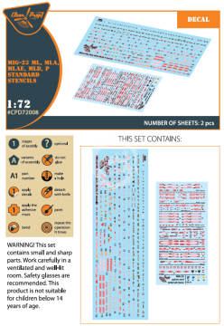 Zestaw kalkomanii - MiG-23ML, MLA, MLD, P, MLAE standard stencils for CP kits and other Clear Prop CPD72008 skala 1/72