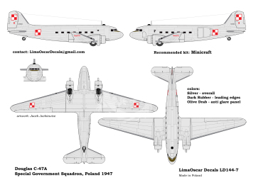 Kalkomania do Douglas C-47 LWP, Lima Oscar Decals LD144-007 skala 1/144