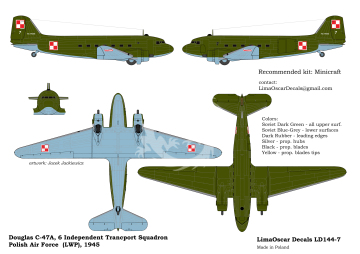 Kalkomania do Douglas C-47 LWP, Lima Oscar Decals LD144-007 skala 1/144
