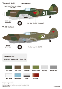 Zestaw kalkomanii P-40 Warhawk Part.2 - Land-Lease Warhawk/Tomahawk in VVS, Wolfpack WD48016 skala 1/48