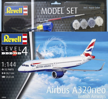 PROMOCYJNA CENA - Airbus A320neo British Airways + farby i klej Revell 63840 skala 1/144