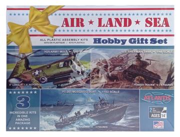 Śmigłowiec H25 ARMY MULE 1/48, Czołg U.S. Sherman Tank 1/48, Łódź PT-207 MOSQUITO BOAT 1/102 -Atlantis Model AMC9001