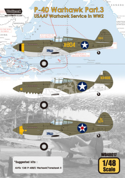 Zestaw kalkomanii USAAF Warhawk Service in WW2, Wolfpack WD48017 skala 1/48