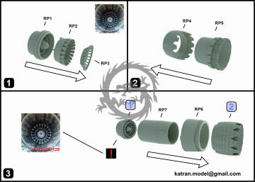 Mitsubishi F-2A/B Exhaust Nozzles engine F-110-GE-129 (opened) for Hasegawa Katran K4848 1/48