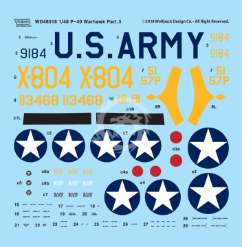 Zestaw kalkomanii USAAF Warhawk Service in WW2, Wolfpack WD48017 skala 1/48