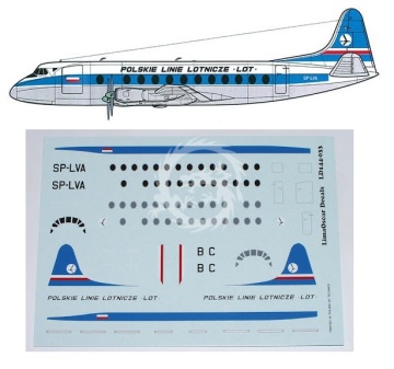 Zestaw kalkomanii Vickers Viscount 800 PLL LOT Lima Oscar Decals LD144-033 skala 1/144