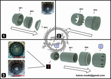 F-16C/D Block 50/50+ Viper Exhaust Nozzles engine F-110-GE-129 2001 release (opened) for KINETIC Katran K4832 1/48