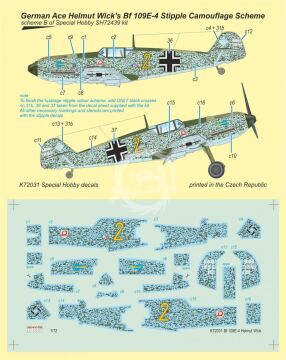 Kalkomania Bf 109E-4 German Ace H. Wick Decal Motley Camo Special Hobby K72031 skala 1/72