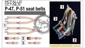 MDR3272 Metallic Details Fotele pilota P-47 Thunderbolt w skali 1/32 z pasami bezpieczeństwa z kalkomanią 3D (2 szt.)