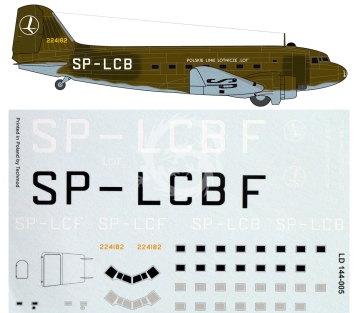 Kalkomania do Douglas C-47A PLL LOT, Lima Oscar Decals LD144-005 skala 1/144