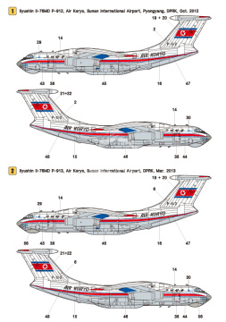 Zestaw kalkomaniiIlyushin Il-76 Part.2 - North Korean Air Koryo Il-76MD (for Zvezda 1/144), Wolfpack WD14403 skala 1/144