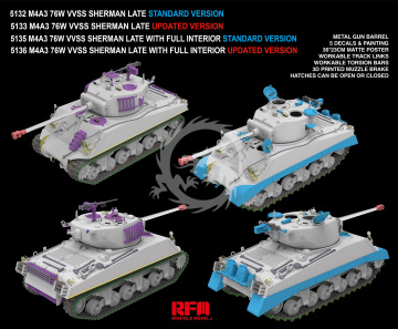 M4A3 Sherman 76W VVSS Late Upgrade Version -  Rye Field Model RFM5133 skala 1/35