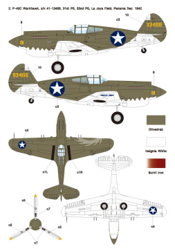 Zestaw kalkomanii USAAF Warhawk Service in WW2, Wolfpack WD48017 skala 1/48