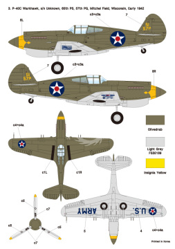 Zestaw kalkomanii USAAF Warhawk Service in WW2, Wolfpack WD48017 skala 1/48