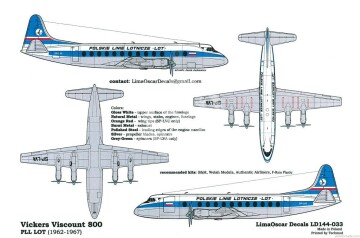 Zestaw kalkomanii Vickers Viscount 800 PLL LOT Lima Oscar Decals LD44-033 skala 1/144