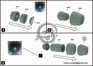 Mitsubishi F-2A/B Exhaust Nozzles engine F-110-GE-129 (closed) for Hasegawa Katran K4849 1/48