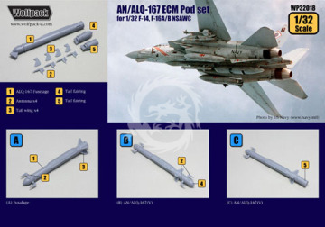 Zestaw dodatków AN/ALQ-167(V) ECM Pod set for F-14 (for Academy 1/32), Wolfpack WP32018 skala 1/32
