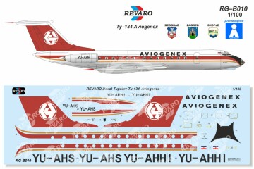 Kalkomania do Tupolew Tu-134 Aeroflot, REVARO RG-B010 skala 1/100