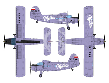 Kalkomania do Antonow An-2 Aerogryf/Milka, Lima Oscar Decals LD144-021 skala 1/144