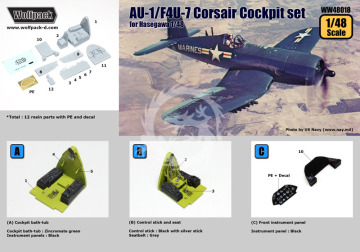 Zestaw dodatków AU-1/F4U-7 Corsair Cockpit set (for Hasegawa 1/48), Wolfpack WW48018 skala 1/48