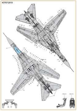 Kalkomania- MiG-23ML, MLA standard stencils for grey paint schemes for CP kits and other Clear Prop CPD72010 skala 1/72
