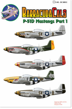 Zestaw kalkomanii P-51D Mustangs Part 1 BarracudaCals BC48011 skala 1/48