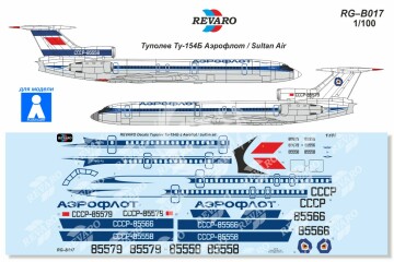 Kalkomania do Tupolew Tu-154B Aeroflot/Sultan Air, REVARO RG-B017 skala 1/100