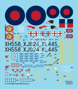 Zestaw kalkomanii Avro 698 Vulcan Part.1, Wolfpack WD72001 skala 1/72