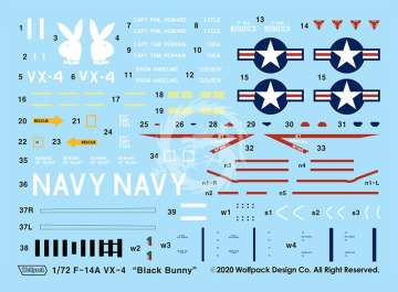 Zestaw kalkomanii F-14A Tomcat Part.1 VX-4 Evaluators - Vandy 1 (for Academy 1/72), Wolfpack WD72009 skala 1/72