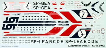 Kalkomania do Jak-40 PLL LOT/Instytut Lotnictwa, Lima Oscar Decals LD144-023 skala 1/144