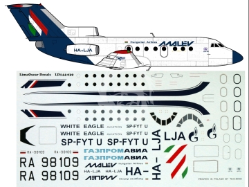 Kalkomania do Jak-40 Malev/GazpromAvia/WEA, Lima Oscar Decals LD144-039 skala 1/144