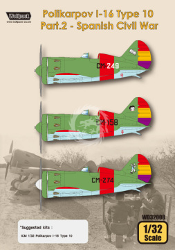 Zestaw kalkomanii Polikarpov I-16 Type 10 Part.2 - Spanish Civil War, Wolfpack WD32008 skala 1/32