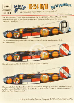 Kalkomania - Decal do B-24 D/H Liberator  (2 big sheets) Hadmodels 48151 skala 1/48   