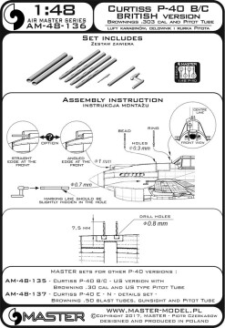 Curtiss P-40 B/C Tomahawk II - British version Brownings .303 cal and pitot tube Master AM-48-136 skala 1/48