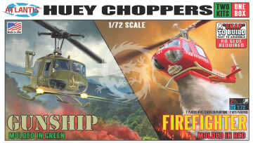  Snap Huey Helicopter 2 Pack Gunship/ Firefighter  - Atlantis 1026 skala 1/72