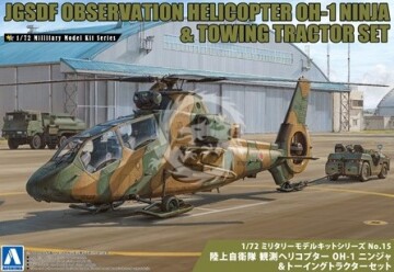 JGSDF Observation Helicopter OH-1 Ninja & Towing Tractor Set -  Aoshima 014356 skala 1:72