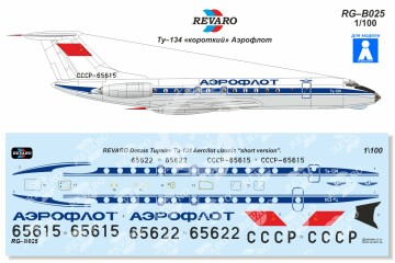 Kalkomania do Tupolew Tu-134 Aeroflot, REVARO RG-B025 skala 1/100