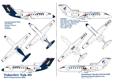 Kalkomania do Jak-40 Malev/GazpromAvia/WEA, Lima Oscar Decals LD144-039 skala 1/144