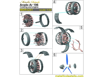 Arado Ar 196. Cowling and engine  - Metallic Details MDR3241 skala 1/32