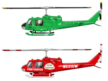  Snap Huey Helicopter 2 Pack Gunship/ Firefighter  - Atlantis 1026 skala 1/72
