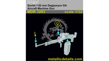 WWII Soviet 7.62 mm Degtyaryov DA Aircraft Machine Gun – 3D Printed - Metallic Details MDR3283 skala 1/32